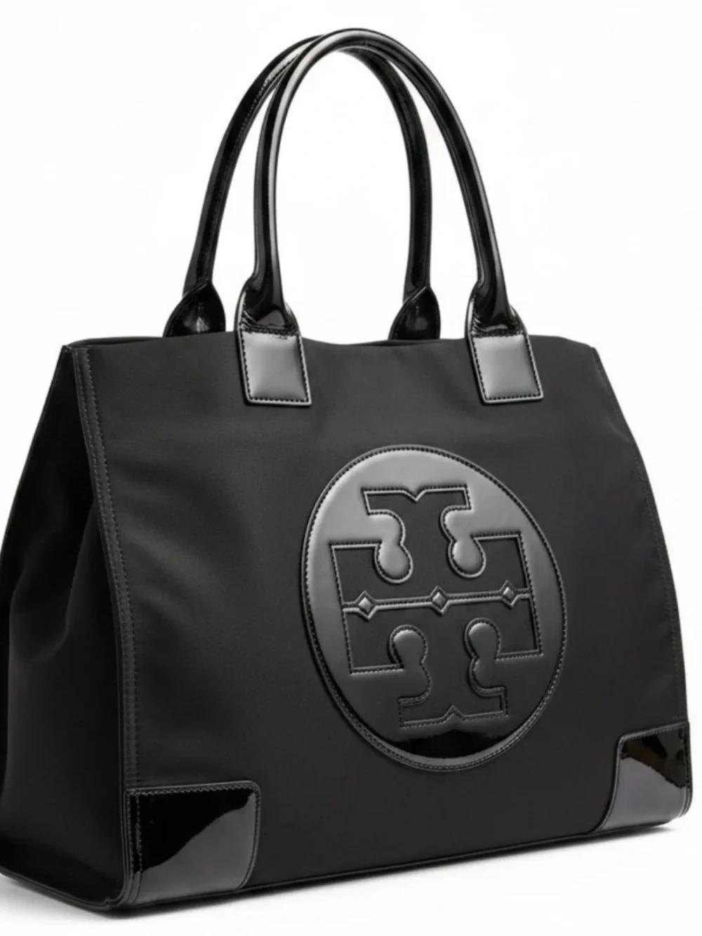 Tory Burch Black Ella Tote with Gloss Trim
